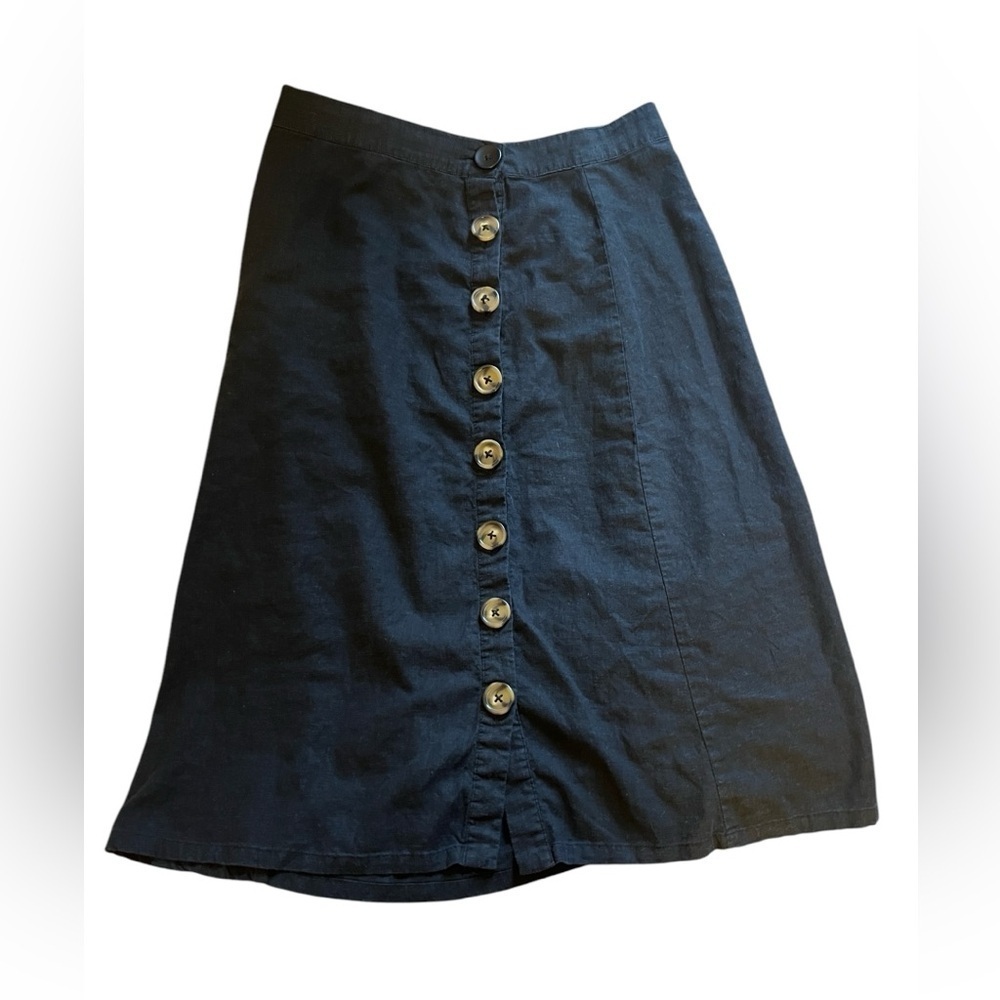 LPA Classic Black Linen Blend A-line Button-Down Skirt - Picture 2 of 7